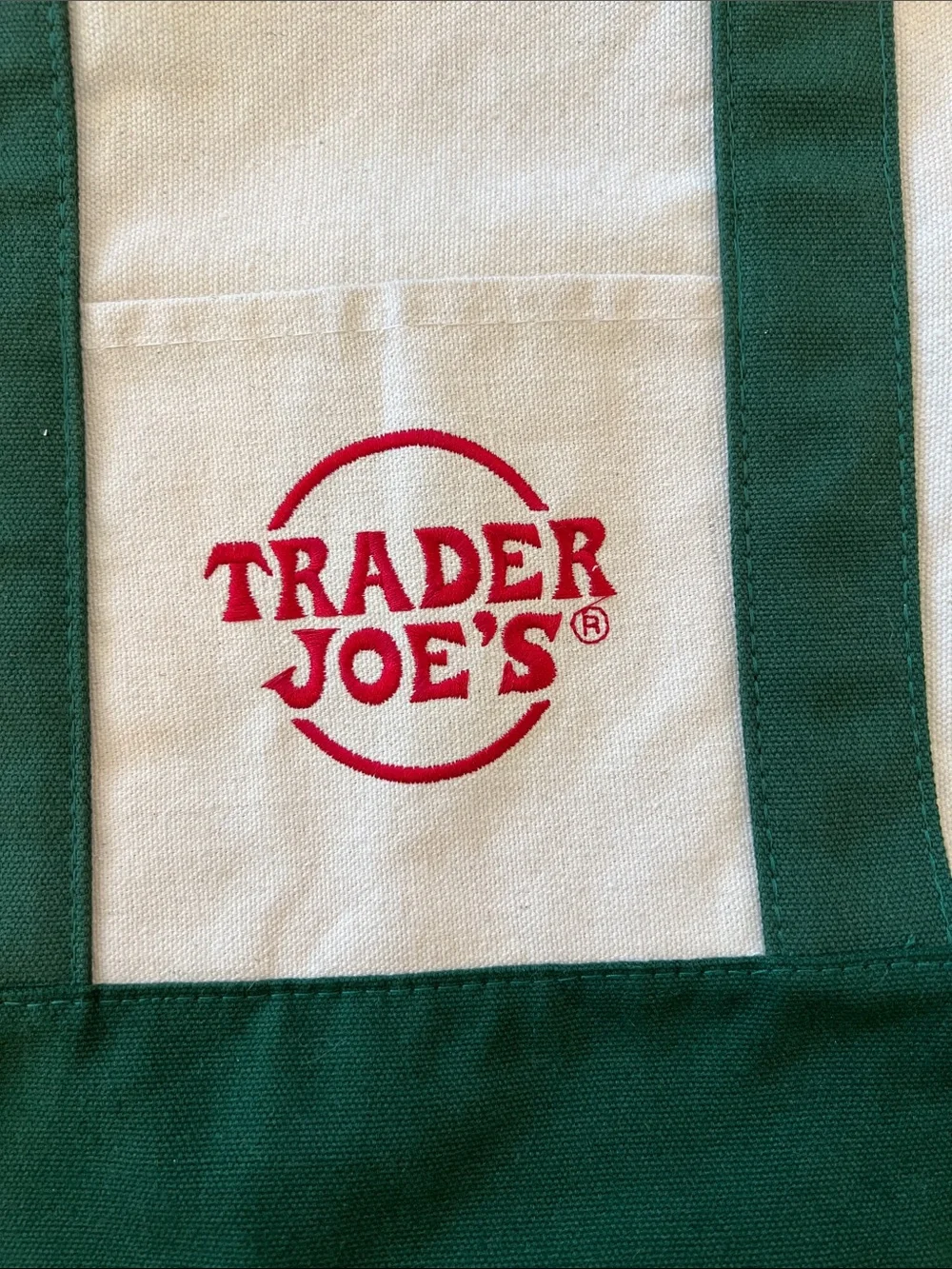Trader Joe's Green & Cream Canvas Tote Bag